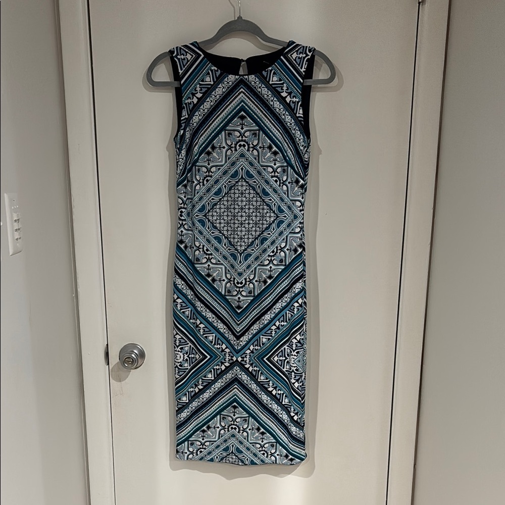 NWT WHBM Reversable Blue Geometric Pattern and Navy Dress